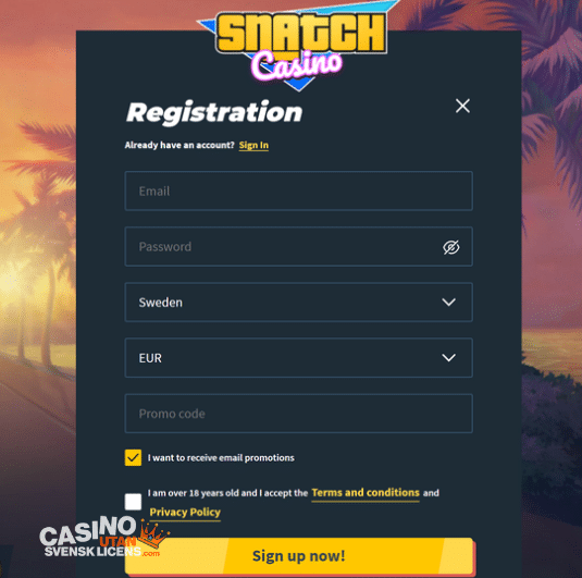 Skapa ett konto hos Snatch casino